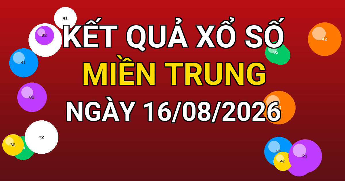 Kết quả xổ số Miền Trung ngày 16/08/2026